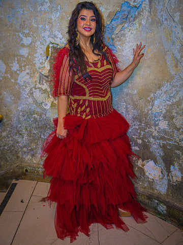 Crimson Royale Ruffle Gown