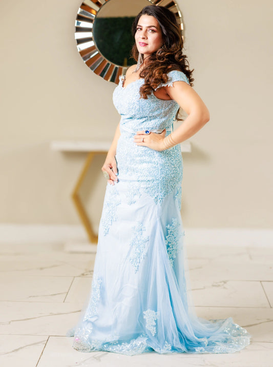 Serene Sky Off-Shoulder Gown