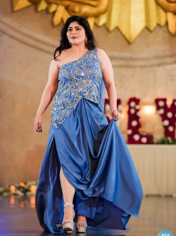 Celestial Sapphire Slit Gown