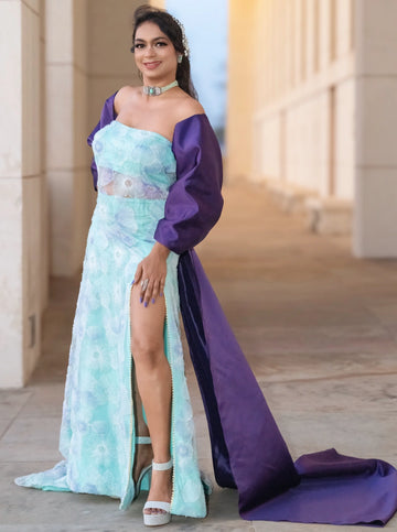 Celestial Bloom Cape Gown