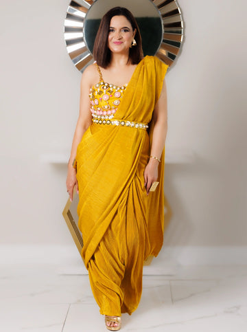Golden Marigold Embellished Saree