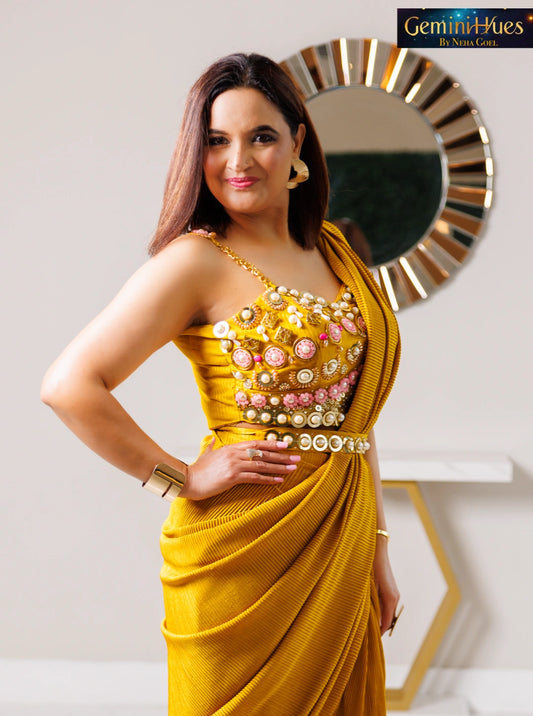 Golden Marigold Embellished Saree