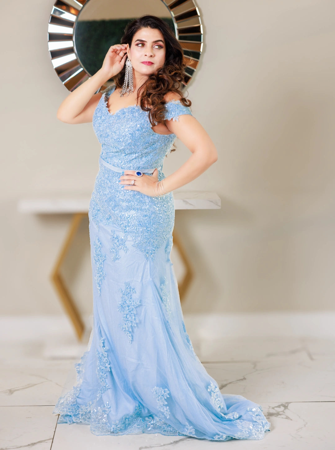 Serene Sky Off-Shoulder Gown