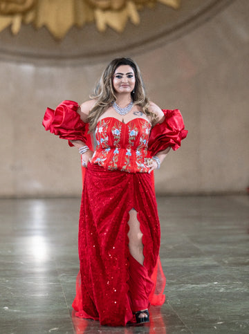 Scarlet Bloom Slit Gown