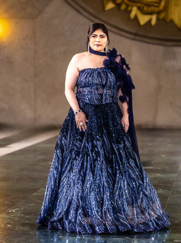 Midnight Sapphire Asymmetric Gown