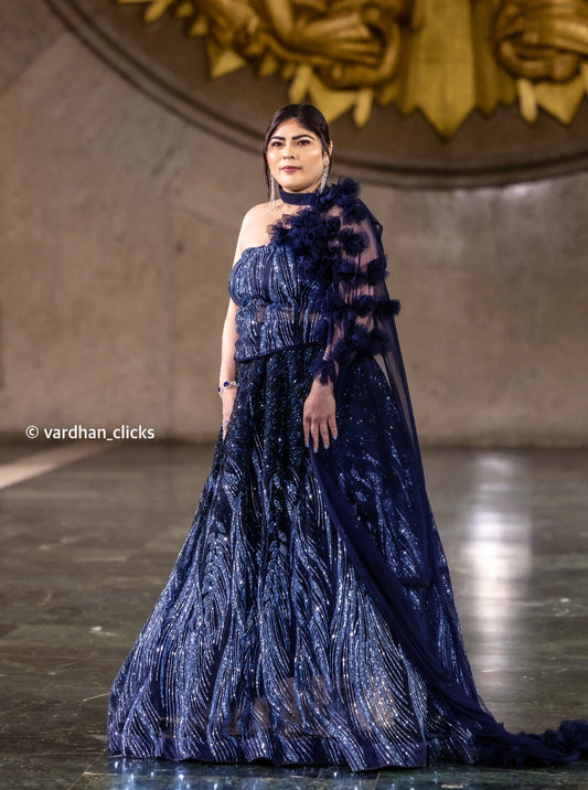 Midnight Sapphire Asymmetric Gown