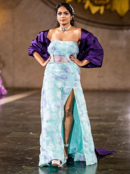 Celestial Bloom Cape Gown